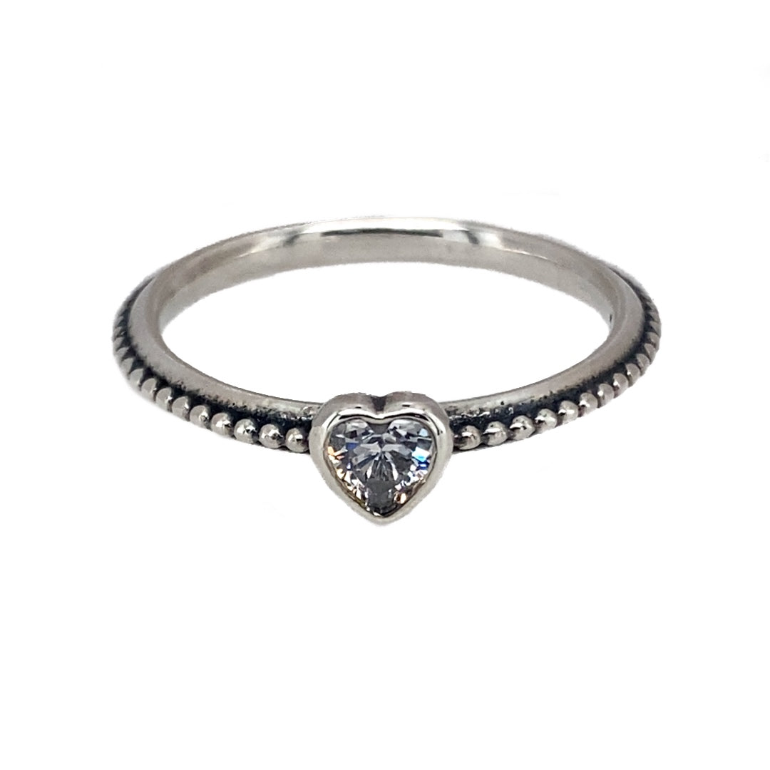 Pandora heart silver deals ring with cubic zirconia