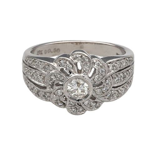 18ct White Gold & Diamond Set Flower Ring