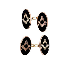 Load image into Gallery viewer, 9ct Gold Black Enamelled Masonic Oval Cufflinks
