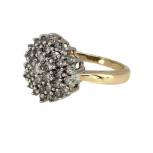 Load image into Gallery viewer, Preowned 9ct Yellow and White Gold &amp; Diamond Set Cluster Ring in size M with the weight 4.20 grams. The front of the ring is 15mm high and there is approximately 1ct of diamond content in total at approximate i1
