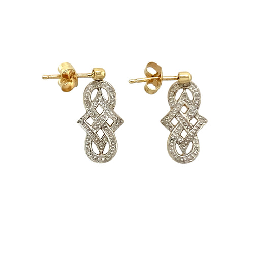 9ct Gold & Diamond Set Celtic Knot Style Drop Earrings