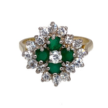 Load image into Gallery viewer, 9ct Gold Green Stone &amp; Cubic Zirconia Set Cluster Ring
