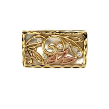 Load image into Gallery viewer, 9ct Gold Diamond &amp; Mother of Pearl Set Patterned Clogau Signet Ring
