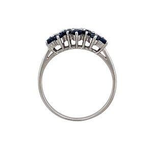 9ct White Gold Diamond & Sapphire Set Trilogy Flower Cluster Ring