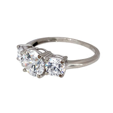 Load image into Gallery viewer, Preowned 9ct White Gold &amp; Cubic Zirconia Set Trilogy Ring in size N with the weight 2.50 grams. The center stone is 7mm diameter and the side stones are each 5mm diameter
