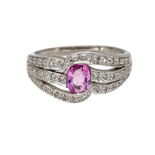 Load image into Gallery viewer, 14ct White Gold Diamond &amp; Pink Sapphire Set Split Band Ring
