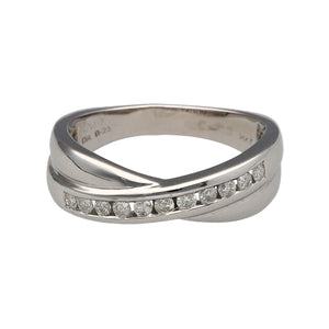 18ct White Gold & Diamond Set Crossover Band Ring