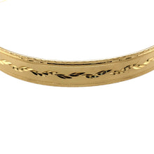 Load image into Gallery viewer, Preowned 9ct Yellow Solid Gold Patterned Expander Bangle with the weight 16.80 grams and bangle width 9mm. The bangle diameter is 6.7cm when closed and 7.8cm when fully open
