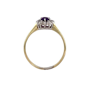 9ct Gold Diamond & Amethyst Set Cluster Ring