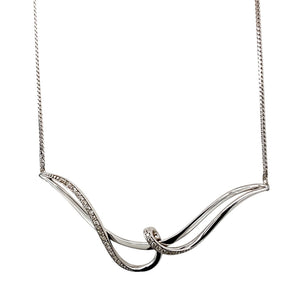 9ct White Gold & Diamond Set Swirl 16" Necklace