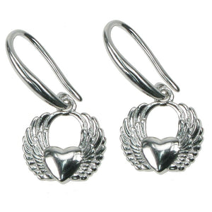 925 Silver Angel Wing Heart Dropper Earrings