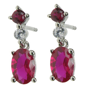 925 Silver Ruby & Cubic Zirconia Dropper Earrings