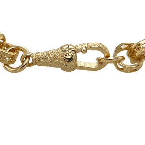 New 9ct Yellow Gold 6" Fancy Heart Link Children's Bracelet with the weight 13.10 grams. The link width is approximately 8mm