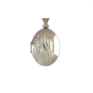 9ct White Gold Oval Engraved Locket