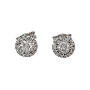 New 9ct White Gold & Diamond Halo Set Stud Earrings. The earrings contain real natural diamonds which are 0.75ct in the total set of earrings. The diamonds are each approximate clarity Si2 - i1 and colour I - K