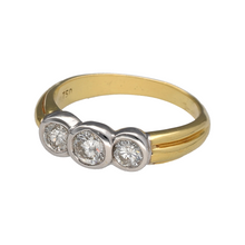 Load image into Gallery viewer, New 18ct Yellow and White Gold &amp; 0.50ct Diamond Set Trilogy Ring in size N with the weight 4.60 grams. There is approximately 0.50ct of diamond content set in total and the front of the band is approximately 5.5mm wide
