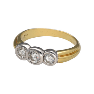 New 18ct Yellow and White Gold & 0.50ct Diamond Set Trilogy Ring in size N with the weight 4.60 grams. There is approximately 0.50ct of diamond content set in total and the front of the band is approximately 5.5mm wide