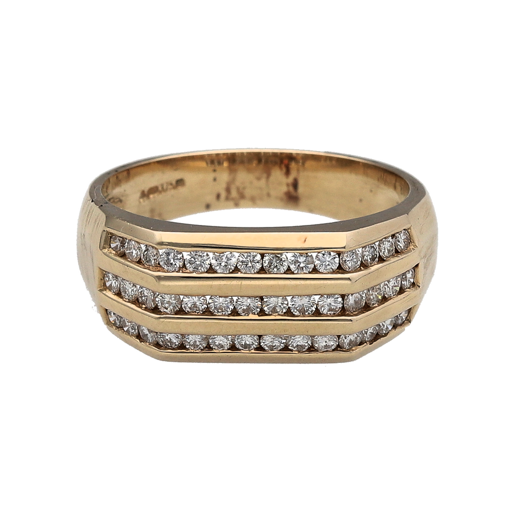 New 9ct Gold & 0.48ct Diamond Set Three Row Band Signet Ring