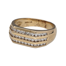 Load image into Gallery viewer, New 9ct Yellow Gold &amp; 0.48ct Diamond Set Three Row Band Signet Ring in size N with the weight 4.90 grams. The front of the ring is 8mm high and there is approximately 0.48ct of diamond content in total
