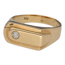 Load image into Gallery viewer, New 9ct Yellow Gold &amp; Diamond Set Signet Ring in size V with the weight 6.80 grams. The front of the ring is 10mm high and the diamond is approximately 0.10ct in diamond weight
