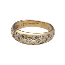 Load image into Gallery viewer, New 9ct Yellow Gold &amp; 0.51ct Diamond Set Patterned Wide Band Ring in size N with the weight 3.60 grams. The front of the band is 6mm wide and there is approximately 0.51ct of diamond content set in a pattern at the front of the band
