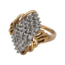 Load image into Gallery viewer, New 9ct Yellow and White Gold &amp; 1ct Diamond Set Cluster Dress Ring in size N or S with the approximate weight 6 grams. The front of the ring is 2.2cm high and there is approximately 1ct of diamond content set in total
