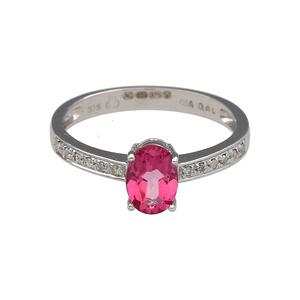 New 9ct White Gold Diamond & Pink Sapphire Set Ring