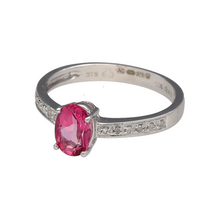 Load image into Gallery viewer, New 9ct White Gold Diamond &amp; Pink Sapphire Set Ring in size N with the weight 1.90 grams. The pink sapphire stone is 7mm by 5mm and there is approximately 0.04ct of diamond content set on the shoulders
