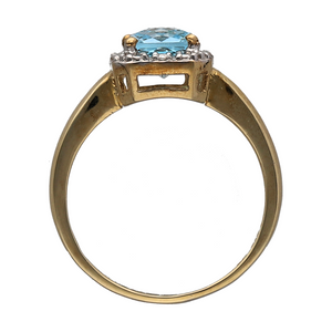 New 9ct Gold Diamond & Blue Topaz Set Halo Ring