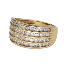 Load image into Gallery viewer, New 9ct Yellow Gold &amp; 1ct Diamond Set Wide Four Row Band Ring in size O to P with the weight 3.20 grams. The front of the band is 11mm high and there is approximately 1ct of brilliant cut diamonds set in the band in total
