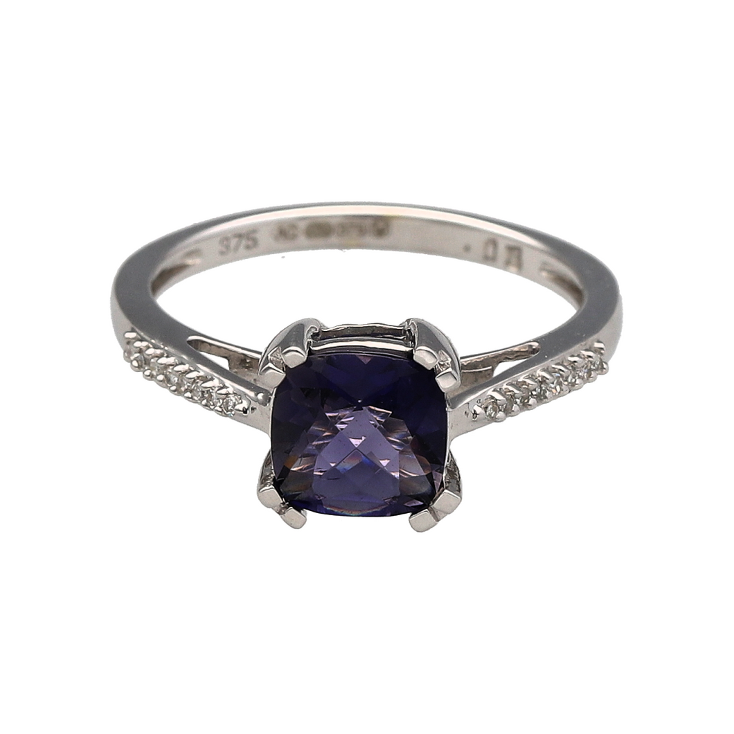 New 9ct White Gold Diamond & Iolite Set Ring