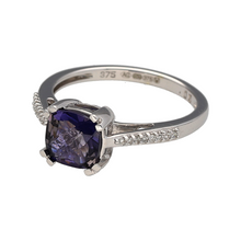 Load image into Gallery viewer, New 9ct White Gold Diamond &amp; Iolite Set Ring in size N with the weight 2.80 grams. The iolite stone is 7mm by 7mm and there is approximately 0.05ct of diamond content set on the shoulders
