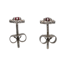 Load image into Gallery viewer, New 9ct White Gold Diamond &amp; Ruby Set Flower Cluster Stud Earrings
