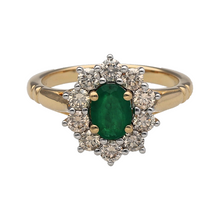 Load image into Gallery viewer, New 9ct Gold 0.85ct Diamond &amp; Emerald Set Cluster Ring
