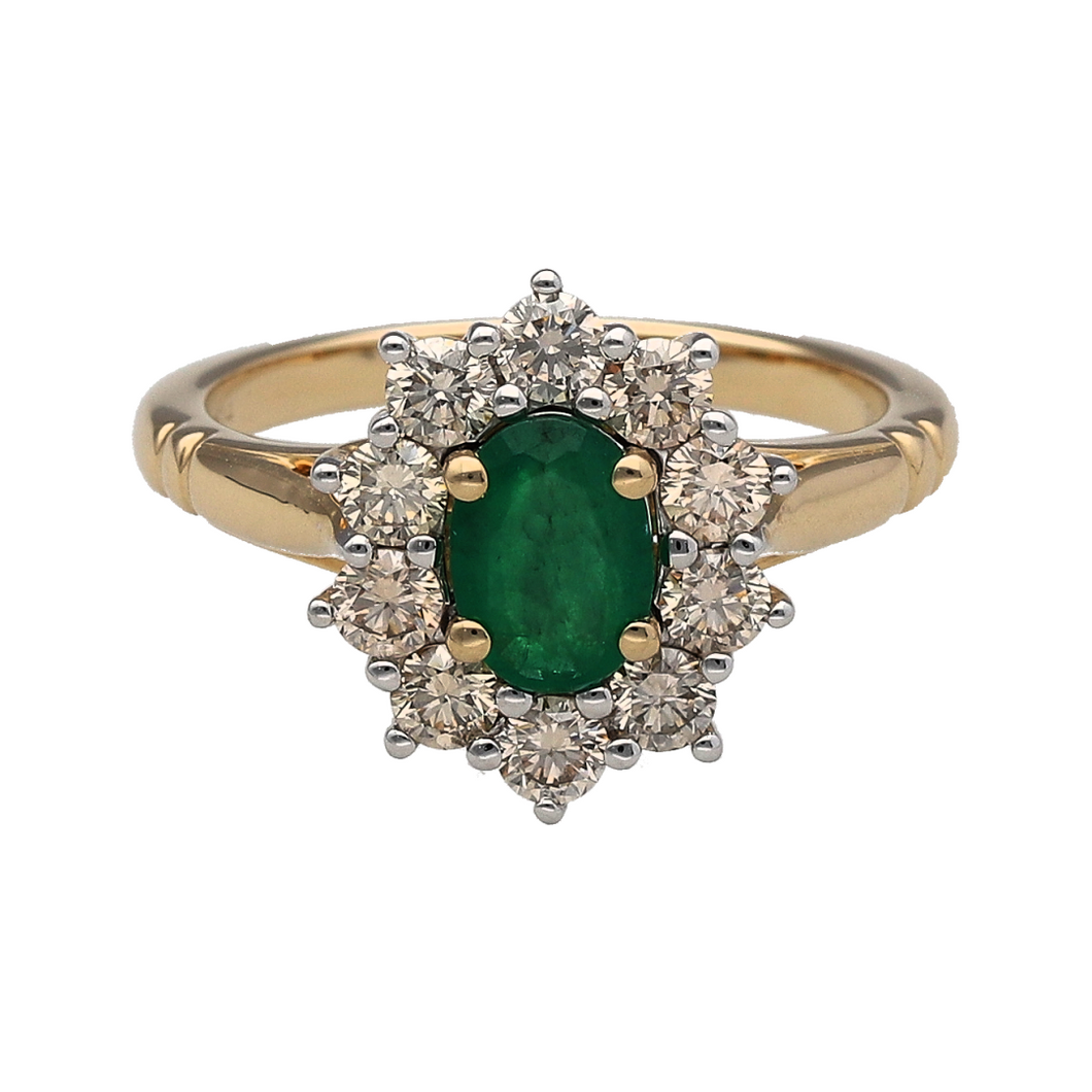 New 9ct Gold 0.85ct Diamond & Emerald Set Cluster Ring