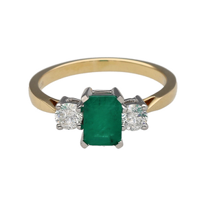 New 9ct Gold 0.42ct Diamond & Emerald Set Trilogy Ring