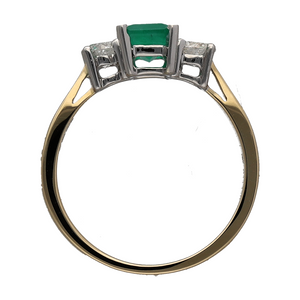 New 9ct Gold 0.42ct Diamond & Emerald Set Trilogy Ring