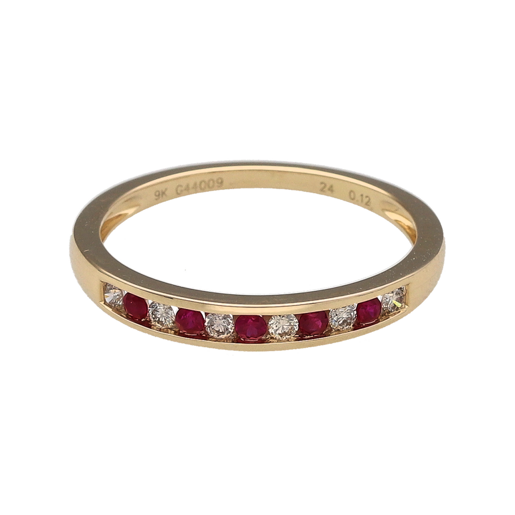 New 9ct Gold Diamond & Ruby Set Band Ring