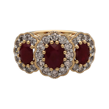 Load image into Gallery viewer, New 9ct Gold 0.85ct Diamond &amp; Ruby Set Trilogy Cluster Ring
