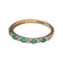 Load image into Gallery viewer, New 9ct Yellow and White Gold 0.26ct Diamond &amp; Emerald Set Band Ring in size N to O with the weight 1.20 grams. The front of the band is 2mm wide and the emerald stones are each 2mm diameter. There is approximately 0.26ct of diamond content in total
