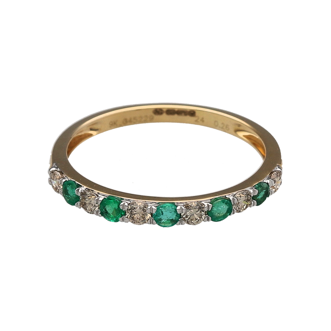 New 9ct Gold 0.26ct Diamond & Emerald Set Band Ring