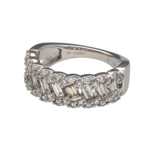 Load image into Gallery viewer, New 9ct White Gold &amp; 1.30ct Diamond Set Cluster Band Ring in size N to O with the weight 4.80 grams. The front of the band is 7mm wide and there is approximately 1.30ct of diamond content in total. The ring is made up of baguette cut and brilliant cut diamonds
