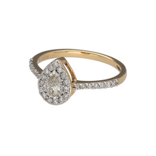 Load image into Gallery viewer, New 9ct Yellow and White Gold &amp; 0.50ct Diamond Set Teardrop Halo Ring in size N with the weight 2.10 grams. There is approximately 0.50ct of diamond content set in total at approximate clarity Si and colour H. The front of the ring is 10mm high and the shoulders are diamond set on half the band
