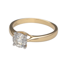 Load image into Gallery viewer, New 9ct Yellow Gold &amp; Diamond Set Solitaire Ring in size P with white gold tipped claws. The ring contains a real natural diamond which is 0.76ct but looks like 1.50ct due to the white gold setting. The diamond is approximate clarity Si
