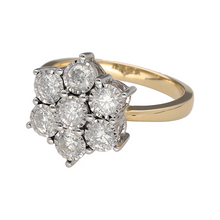 Load image into Gallery viewer, New 9ct Yellow and White Gold &amp; Diamond Illusion Set Flower Cluster Ring in size M to N with the weight 3.60 grams. The front of the ring is 15mm high and there is approximately 1.05ct of diamond content in total
