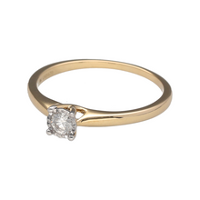 Load image into Gallery viewer, New 9ct Yellow Gold &amp; Diamond Set Solitaire Ring in size P with white gold tipped claws. The ring contains a real natural diamond which is 0.16ct but looks like 0.33ct due to the white gold setting. The diamond is approximate clarity Si
