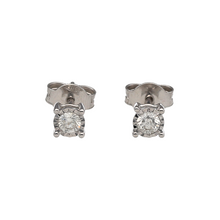 Load image into Gallery viewer, New 9ct White Gold &amp; Diamond Set Stud Earrings. The earrings contain real natural diamonds which are 0.25ct but look like 0.27ct in the total set of earrings. The diamonds are each approximate clarity Si
