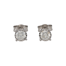 Load image into Gallery viewer, New 9ct White Gold &amp; Diamond Set Stud Earrings. The earrings contain real natural diamonds which are 0.76ct but look like 1.45ct in the total set of earrings. The diamonds are each approximate clarity Si
