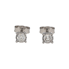 Load image into Gallery viewer, New 9ct White Gold &amp; Diamond Set Stud Earrings. The earrings contain real natural diamonds which are 0.38ct but look like 0.70ct in the total set of earrings. The diamonds are each approximate clarity Si
