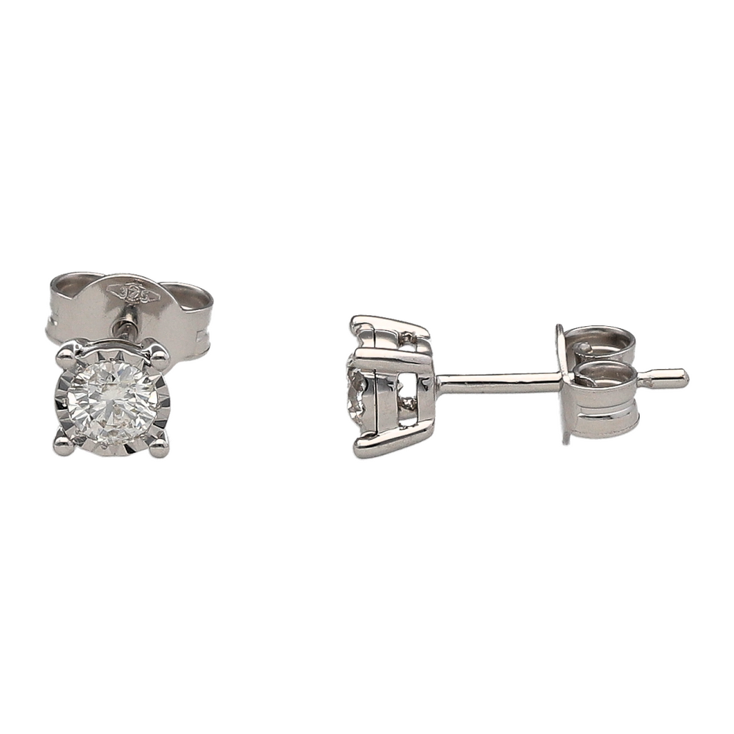 New 9ct White Gold & Diamond Set Stud Earrings